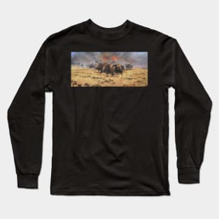 Red Buffalo Oil on Canvas Long Sleeve T-Shirt